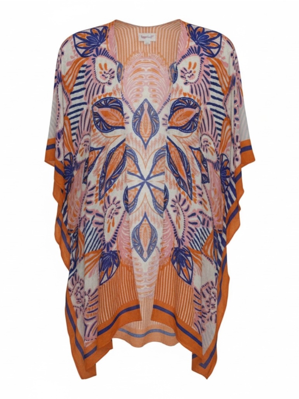 Orange & Blue Printed Flowing Kimono